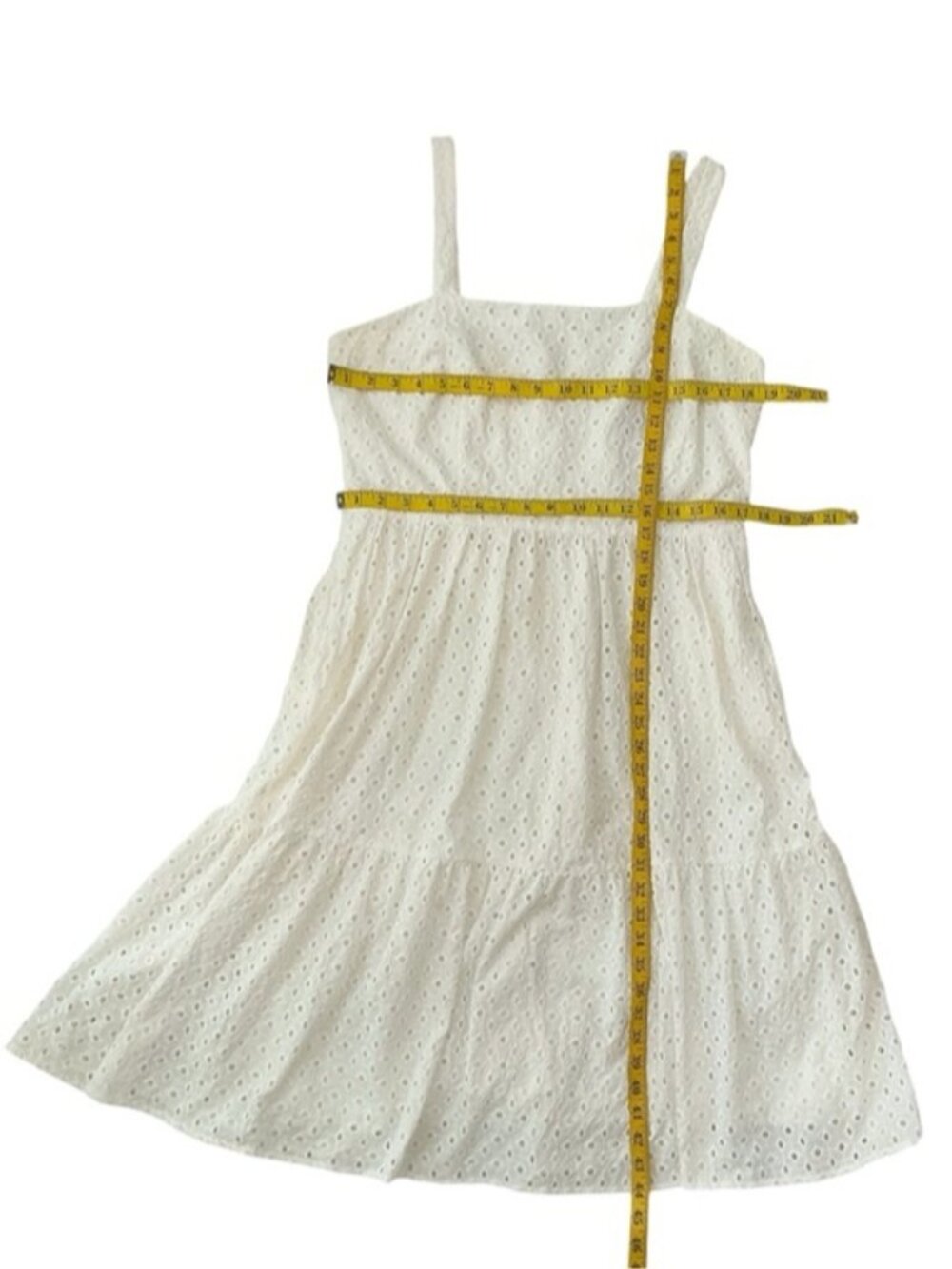 Vince Camuto Eyelet Sundress White Cotton Classic Square Neck Dress Lined 16 - Picture 3 of 16